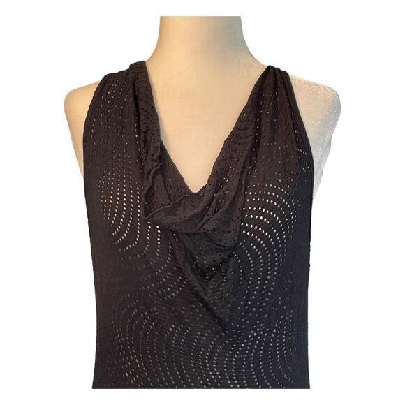 MPG Mondetta Athletic Mesh Knit Mini Dress Black Cover-Up Cowl Neck Sleeveless - Picture 3 of 6